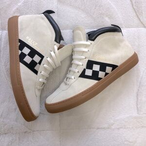 $490 Bally Vita Parcours Cream and Black Checkered Mid Top Sneakers 10D